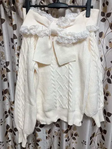 [ Ank Rouge ] 레이스 리본 포함 오프숄더 니트 양산형