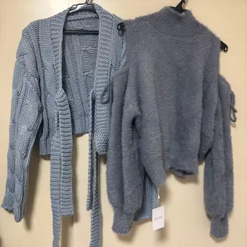 의류 상의 니트 니트 페더 블루 파랑 긴팔