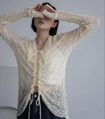 VACANCY 드로스트 레이스 시어 셔츠 화이트