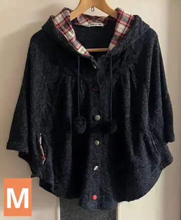 새상품급 후드 부착 다크 그레이 케이프 가디건 코트 M