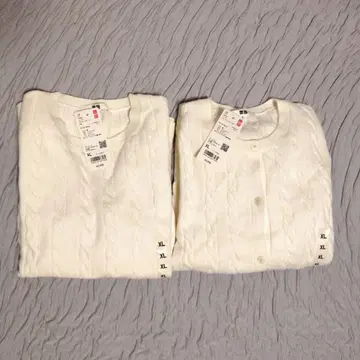 택 포함 UNIQLO 케이블 니트 가디건 반팔 스웨터 세트 XL
