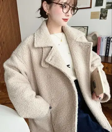 페이크 링 울 2WAY 어레인지 칼라 P 코트