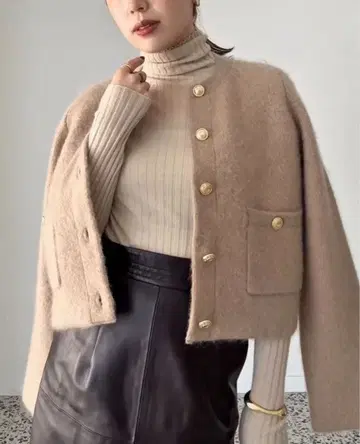 anuans 캐시미어 블렌드 노카라 니트 자켓