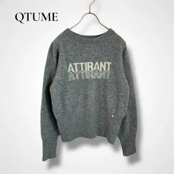 QTUME 쿠츄무 로고 니트 울 100% 그레이 38 일본제