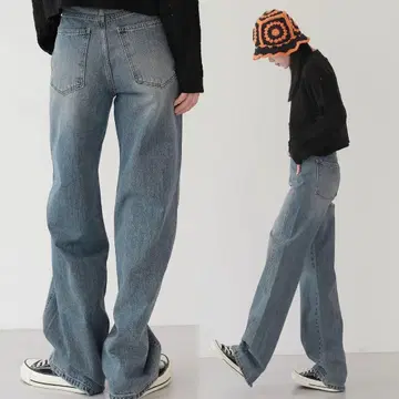 by muni:r 미디엄 블루 와이드 데님 팬츠