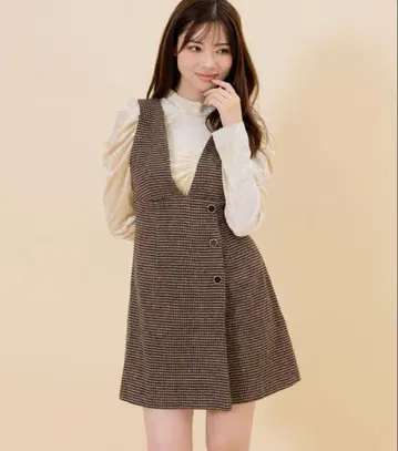 REDYAZEL 랩 디자인 미니 점프스커트 브라운