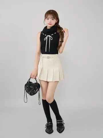 세미 와이드 플리츠 테일러드 미니 스커트