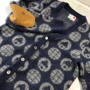 미사용급 이키지 엘보 패치 가디건 모헤어 배합 올 패턴 일본제 네이비