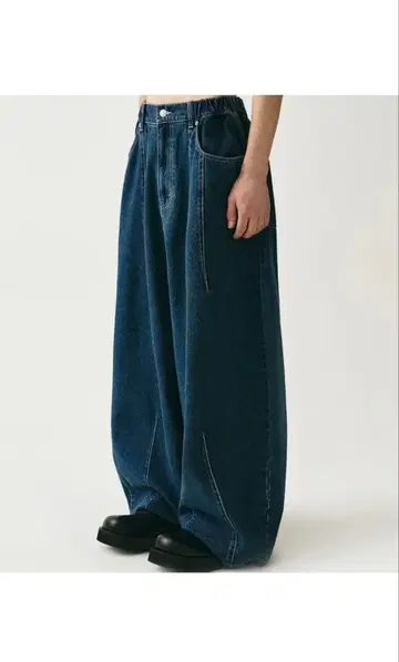 다크 블루 와이드 데님 팬츠