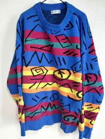 90s-00s 화려한 UER 기하학 패턴 니트 스웨터 Y2K