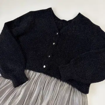 크롭 기장 라메 샤기 가디건