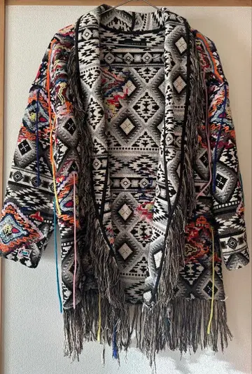 ZARA 자카드 자수 자켓 네이티브 무늬 프린지 오르테가 XS