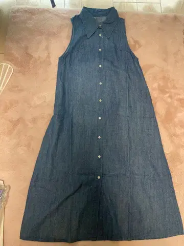 데님 슬리브리스 셔츠 원피스와 브라탑 세트