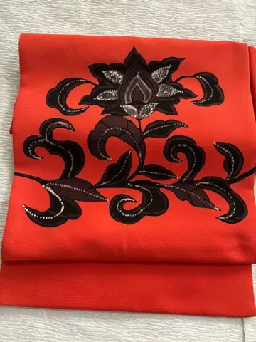 순수 실크 시오제 나고야 오비 꽃무늬 오렌지