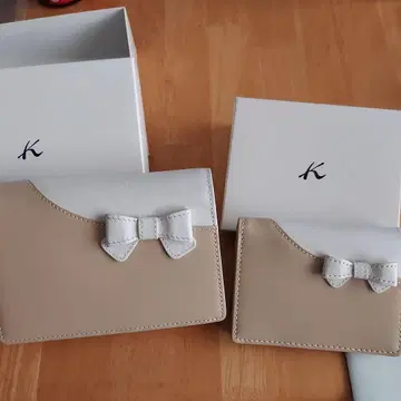 키타무라 리본 포함 3단 폴더형 지갑과 카드 케이스 베이지