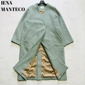 새상품급 이에나 마테코 원단 노카라 롱 코트 민트 그린 38