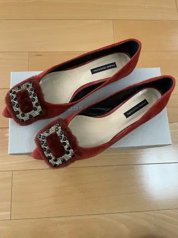 Fabio Rusconi 빨간색 비쥬 플랫슈즈