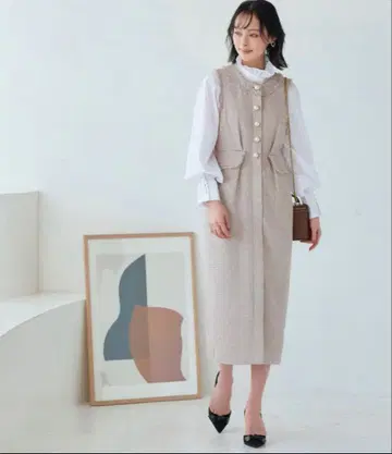 택 포함 새상품 루일 에 부티크 펄 모티브 믹스 트위드 원피스