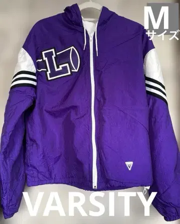 [ 하자품 ] 후드 부착 퍼플 나일론 자켓 VARSITY 보라색 해외 걸
