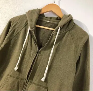 올리브 그린 풀 집업 후드티 No Brand 남성용 L 빈티지