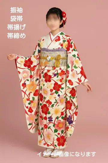 귀여운 후리소데 후쿠로 오비 오비 장식 천 허리띠 포함 동백꽃 패턴