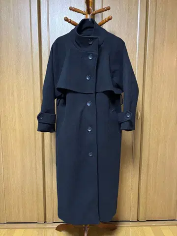 여성용 아우터 블랙 벨트 포함 롱 코트