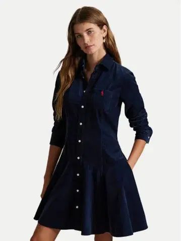 네이비 셔츠 드레스 긴팔 플레어 polo