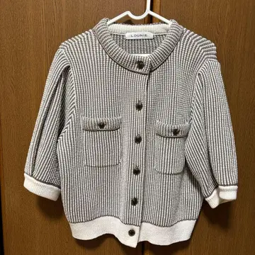 LOUNIE 스트라이프 하프슬리브 가디건 그레이지