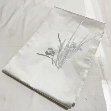 A 기모노 편안함 창포 무늬 그레이 순수 실크 북 패턴 나고야 오비