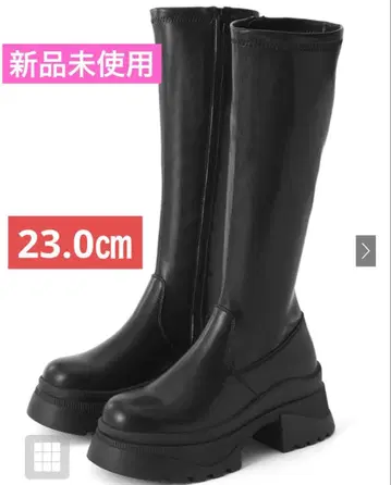 GRL 블랙 통굽 가죽 롱 부츠 (zr1206)