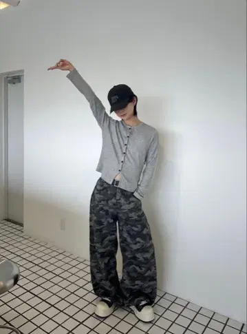 카모플라쥬 데님 와이드 팬츠