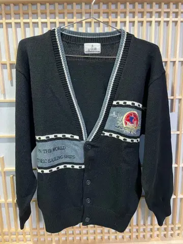 90s 구제 의류 U-CLUB 자수 블랙 가디건 M