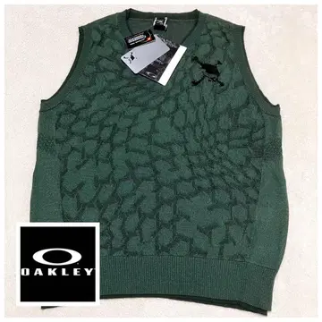 택 포함 새상품 오클리 니트 베스트 그린 올 패턴 로고 자수 XL