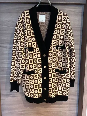 Sandro Paris 산드로 체크 무늬 니트 가디건 자카드