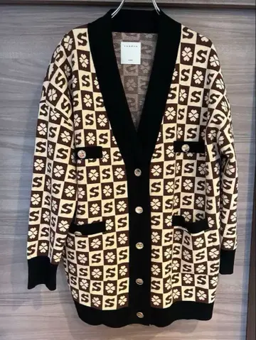 Sandro Paris 산드로 체크 무늬 니트 가디건 자카드