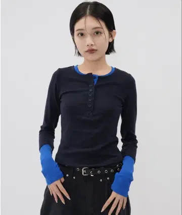 Enewd nina 하프 버튼 바이컬러 상의