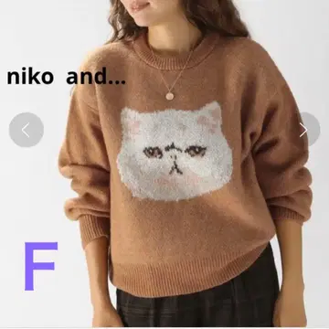 [ 새상품급 ] 니코앤드 캣 패턴 자카드 니트 풀오버 스웨터 고양이 프리