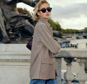 ZARA 헤링본 울 블렌드 스트레이트 블레이저