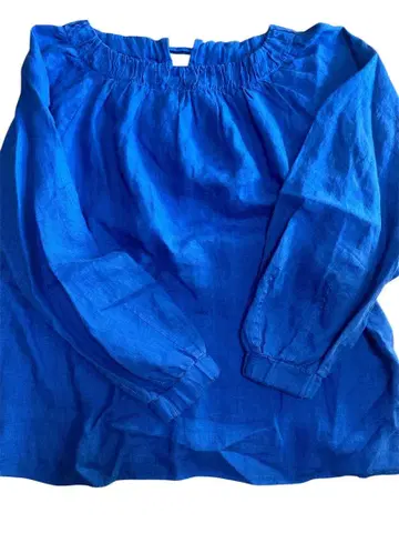 린넨 오프숄더 긴팔 셔츠 파랑