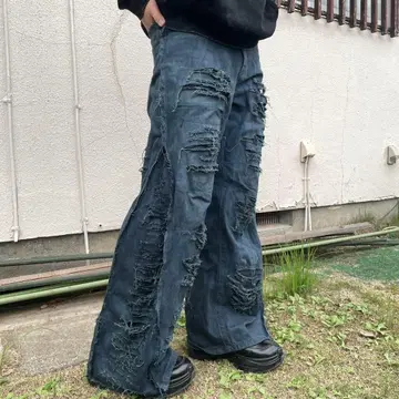 다크 블루 플레어 데님 팬츠