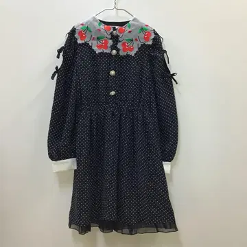 SwanKiss 체리 시스루 컬러 블랙 도트 무늬 원피스