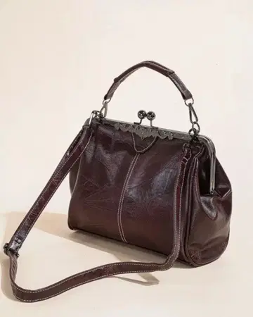 다크 브라운 가죽 숄더백 레트로 앤티크 가마구치