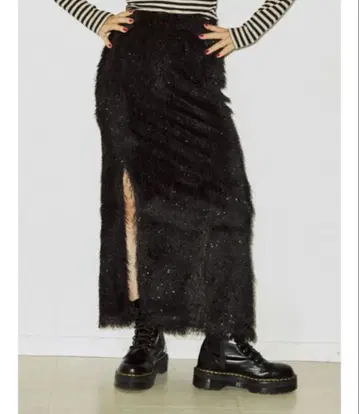 jouetie 자카드 프린지 스커트 블랙