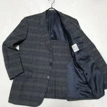 헤링본 테일러드 자켓 캐시미어 혼방 블루 그레이 백 오픈 L 상당