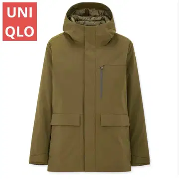 새상품급 유니클로 하이브리드 다운 후드티 올리브 L