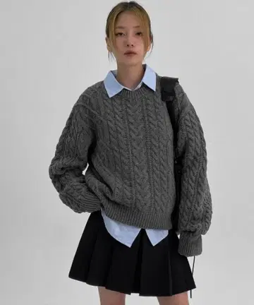 BLACKUP 블랙업 멜렌디 케이블 라운드 니트 상의