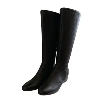 블랙 가죽 웨지 힐 롱 부츠