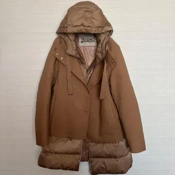 Herno 브라운 다운 자켓 후드 부착