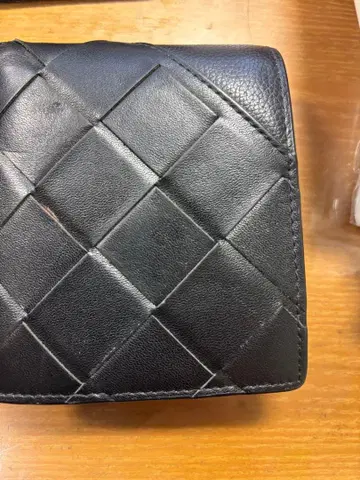 블랙 가죽 뜨개질 접이식 지갑