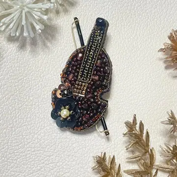 바이올린 음악의 가을 비즈 자수 브로치 핸드메이드